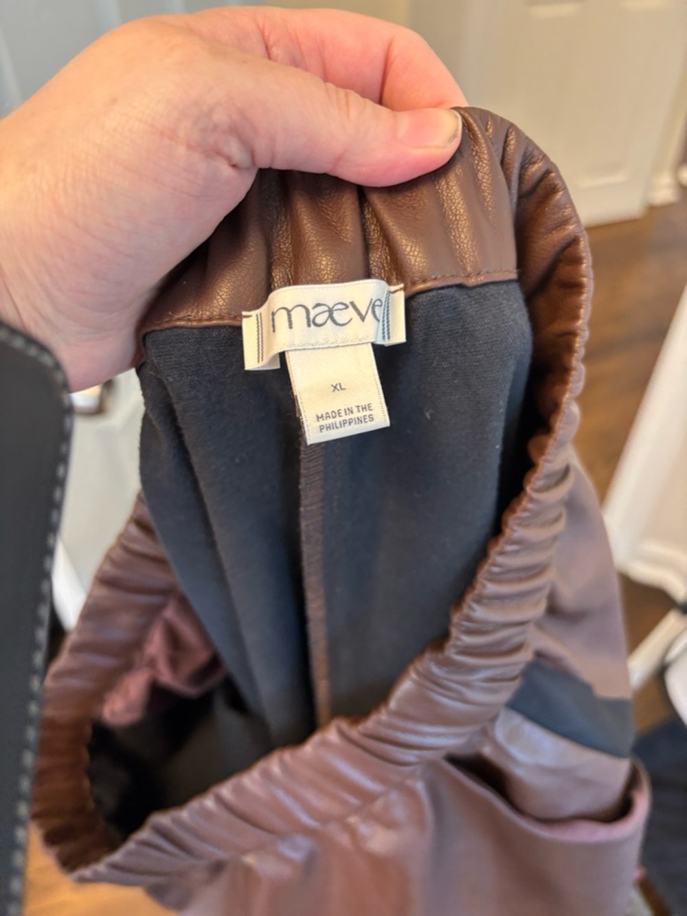 Maeve Faux Leather Track Pants XL Cocoa Plum Wide Leg Pull-On Vegan Leather - Picture 5 of 10